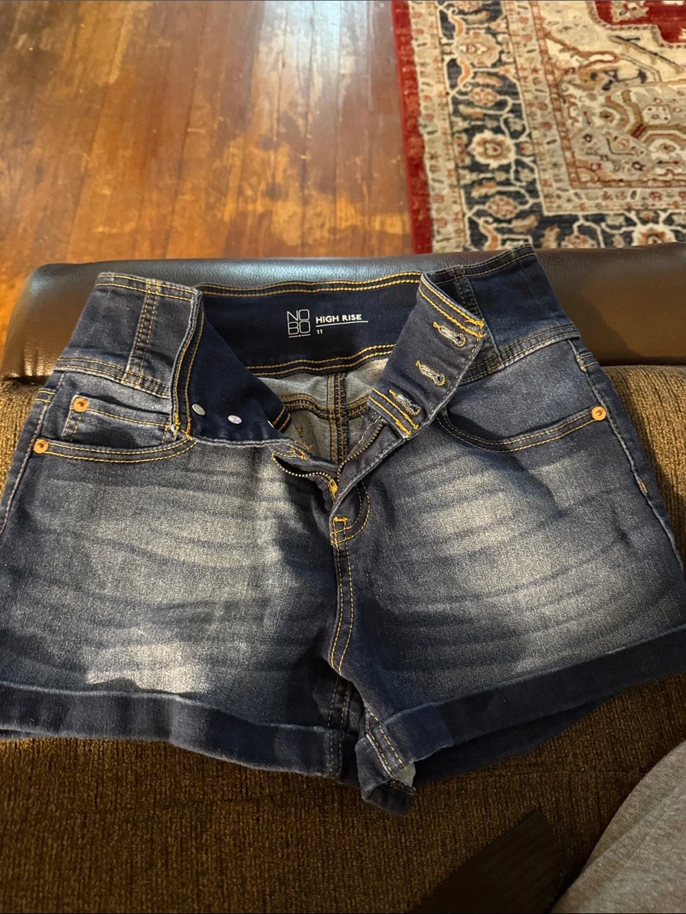 NBD High Waist Dark Indigo Faded Denim Shorts